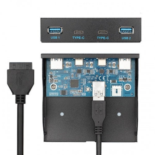 HUB USB System-S 2x Tipo A 3.0 y 2x Tipo C 3.1 montaje en panel a placa base Cable de conexión de 20 pines para bahía de disquete de 3,5"