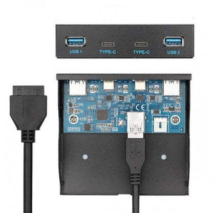 HUB USB System-S 2x Type A 3.0 et 2x Type C 3.1 Montage sur panneau vers la carte mère Câble de connexion 20 broches pour baie de disquette 3,5"