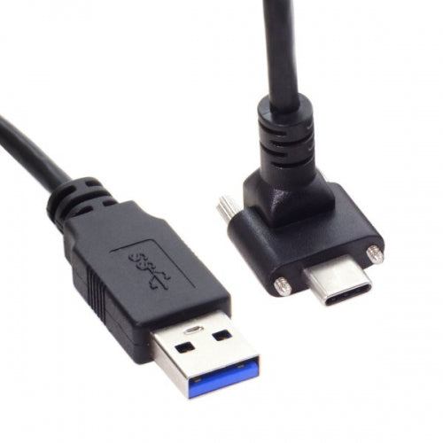 System-S USB 3.0 A male to USB Type C 3.1 male cable 90 degree angled 120cm with locking screw