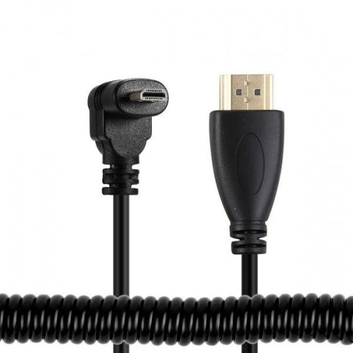 System-S Micro HDMI male downward angled cable to HDMI standard male spiral cable 50-80 cm
