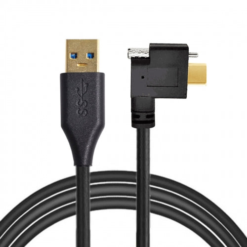 SYSTEM-S USB 3.1 Kabel 1,2 m Typ C Stecker zu 3.0 Typ A Stecker Winkel Schraube Schwarz