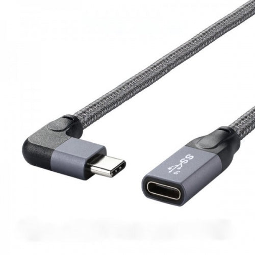 SYSTEM-S USB 3.1 Kabel 20 cm Typ C Stecker zu Buchse geflochten Winkel Adapter in Grau