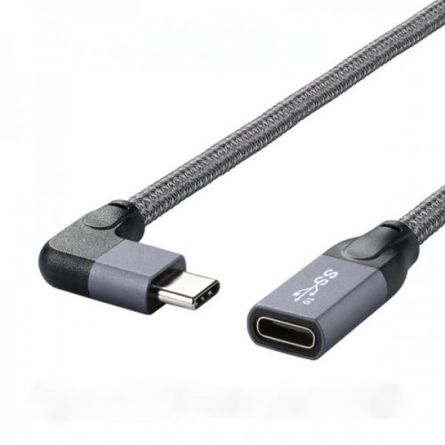USB 3.1 Kabel 20 cm Typ C Stecker zu Buchse geflochten Winkel Adapter in Grau