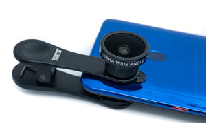 Obiettivo grandangolare e macro con clip e custodia protettiva nera per smartphone