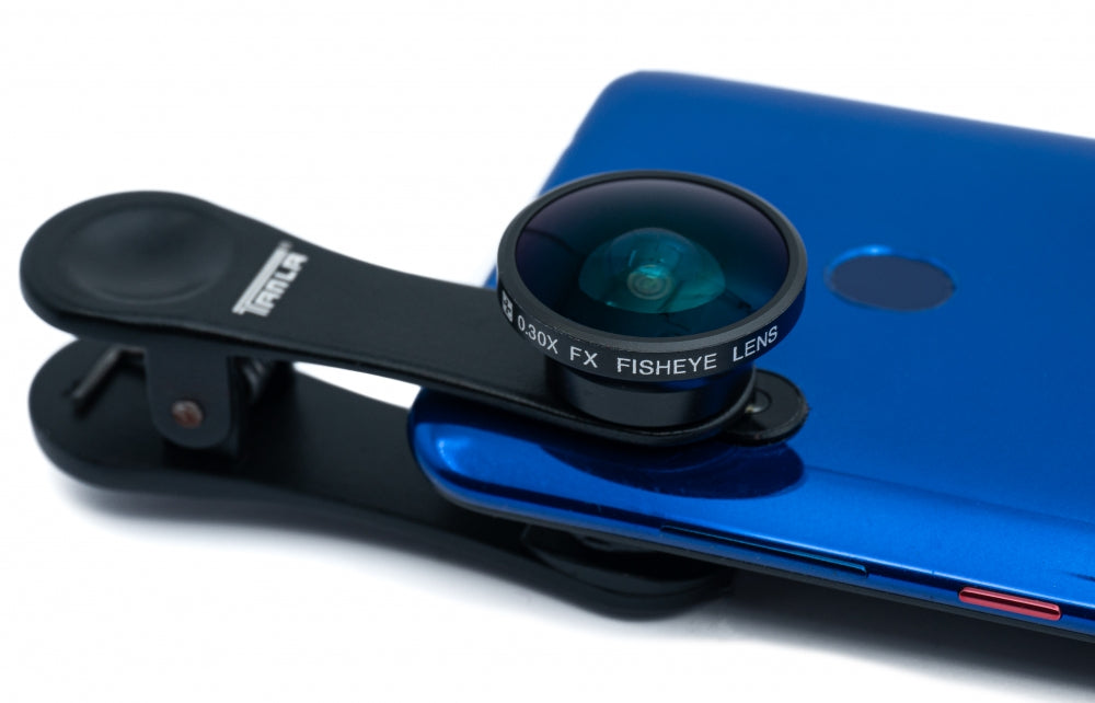 Objectif fisheye SYSTEM-S sans vignettage avec clip et étui de protection pour smartphone