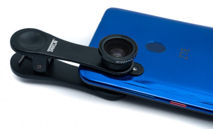 SYSTEM-S wide angle and macro lens with clip and protective case in black for smartphone