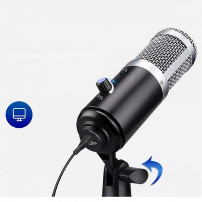 Microphone à condensateur SYSTEM-S Connexion USB 2.0 avec connexion jack et pied noir