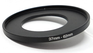 Adattatore per obiettivo con filettatura da 37 mm su anello step up da 62 mm in nero per filtri