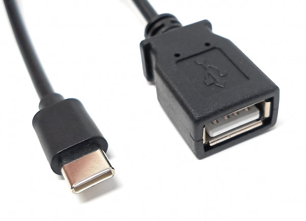 SYSTEM-S USB 3.1 cable 15 cm type C plug to 2.0 A socket adapter in black