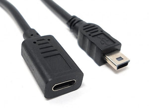 SYSTEM-S USB 3.1 Kabel 25 cm Typ C Buchse zu Mini B Stecker Adapter in Schwarz