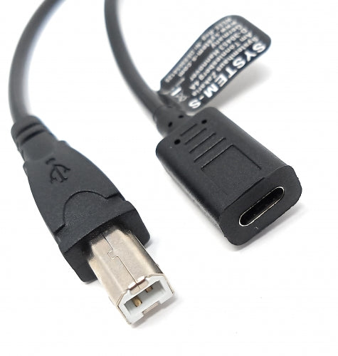 SYSTEM-S USB 3.1 Kabel 25 cm Typ C Buchse zu Typ B Stecker Adapter in Schwarz