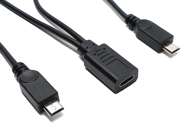 SYSTEM-S USB 3.1 Y Kabel 25 cm Typ C Buchse zu 2x 2.0 Micro B Stecker Adapter in Schwarz