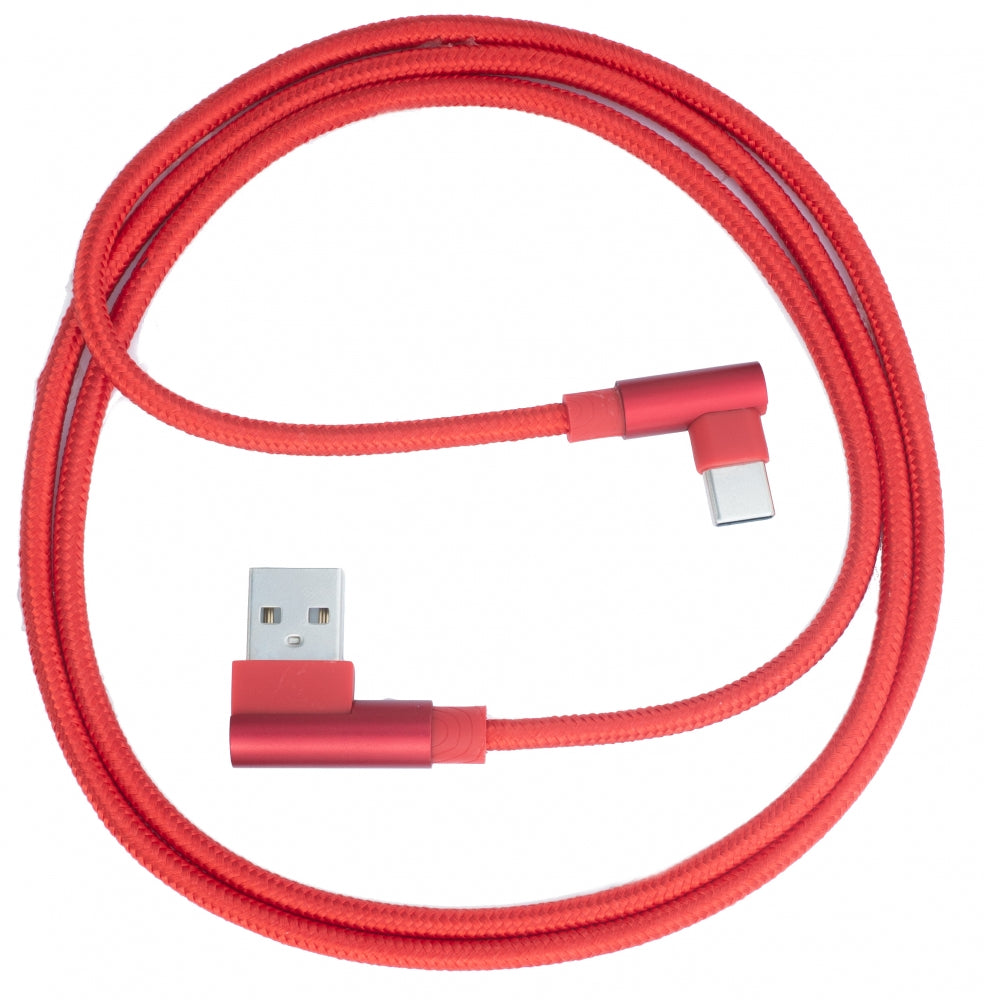 Câble SYSTEM-S USB 3.1 100 cm Type C mâle vers 2,0 A mâle coudé tressé en rouge