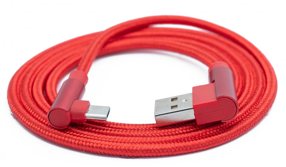 SYSTEM-S USB 2.0 Kabel 100 cm Micro Stecker zu 2.0 A Stecker Winkel geflochten in Rot