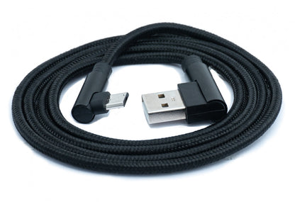 SYSTEM-S USB 2.0 Kabel 100 cm Micro Stecker zu 2.0 A Stecker Winkel geflochten Schwarz