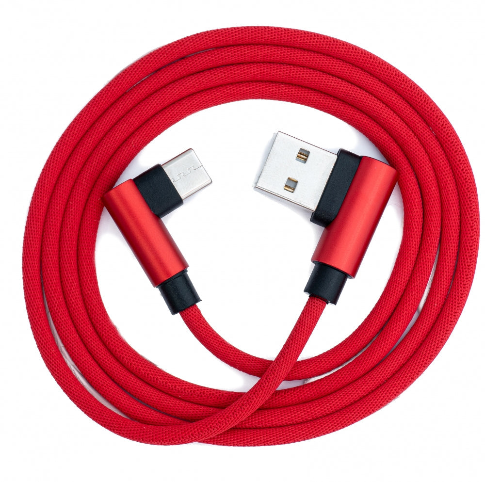 SYSTEM-S USB 3.1 cable 100 cm type C plug to 2.0 A plug angle braided in red