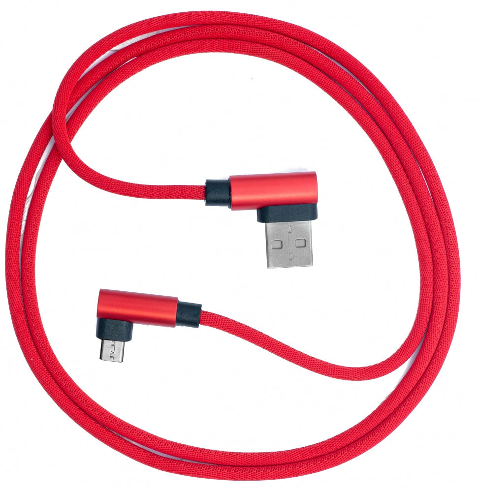 SYSTEM-S USB 2.0 Kabel 100 cm Micro Stecker zu 2.0 A Stecker Winkel geflochten in Rot