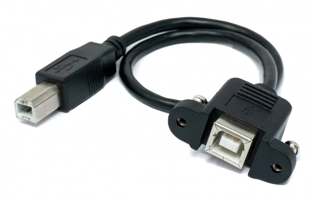 SYSTEM-S USB 2.0 cable 30 cm type B male to female with screw adapter in black