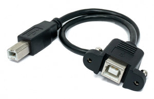 SYSTEM-S USB 2.0 Kabel 30 cm Typ B Stecker zu Buchse mit Schraube Adapter in Schwarz