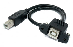 Câble SYSTEM-S USB 2.0 30 cm type B mâle vers femelle avec adaptateur à vis en noir