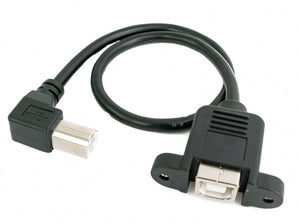 SYSTEM-S USB 2.0 Kabel 30 cm Typ B Stecker zu Buchse mit Schraube Winkel Adapter Schwarz