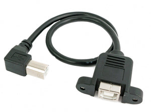 USB 2.0 Cable 30cm Type B Male to Female with Screw Angle Adapter Black