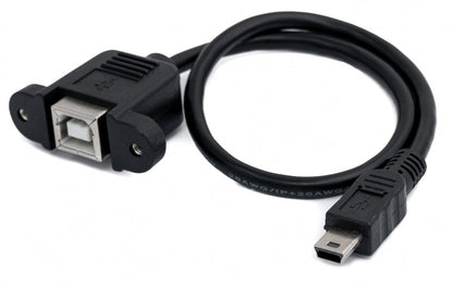 SYSTEM-S USB 2.0 Kabel 30 cm Typ B Buchse zu Mini Stecker mit Schraube Adapter in Schwarz