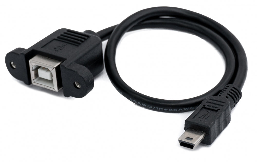 USB 2.0 cable 30 cm type B female to mini male with screw adapter in black