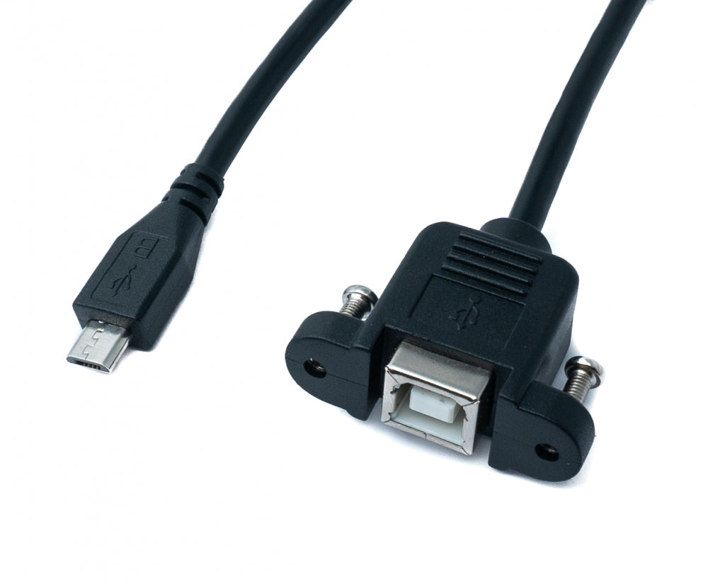 SYSTEM-S USB 2.0 Kabel 30cm Typ B Buchse zu Micro Stecker mit Schraube Adapter in Schwarz