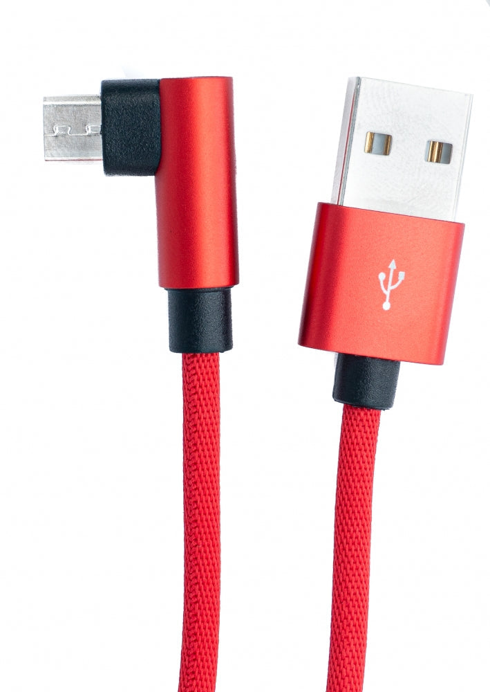 SYSTEM-S USB 2.0 Kabel 100 cm Micro Stecker zu 2.0 A Stecker Winkel geflochten in Rot