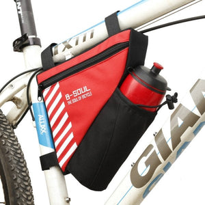 Bolsa para bicicleta con accesorio para portabotellas en rojo y negro