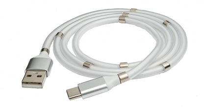 SYSTEM-S USB 3.1 self-retracting cable 1 m Type C plug to 2.0 Type A plug in white