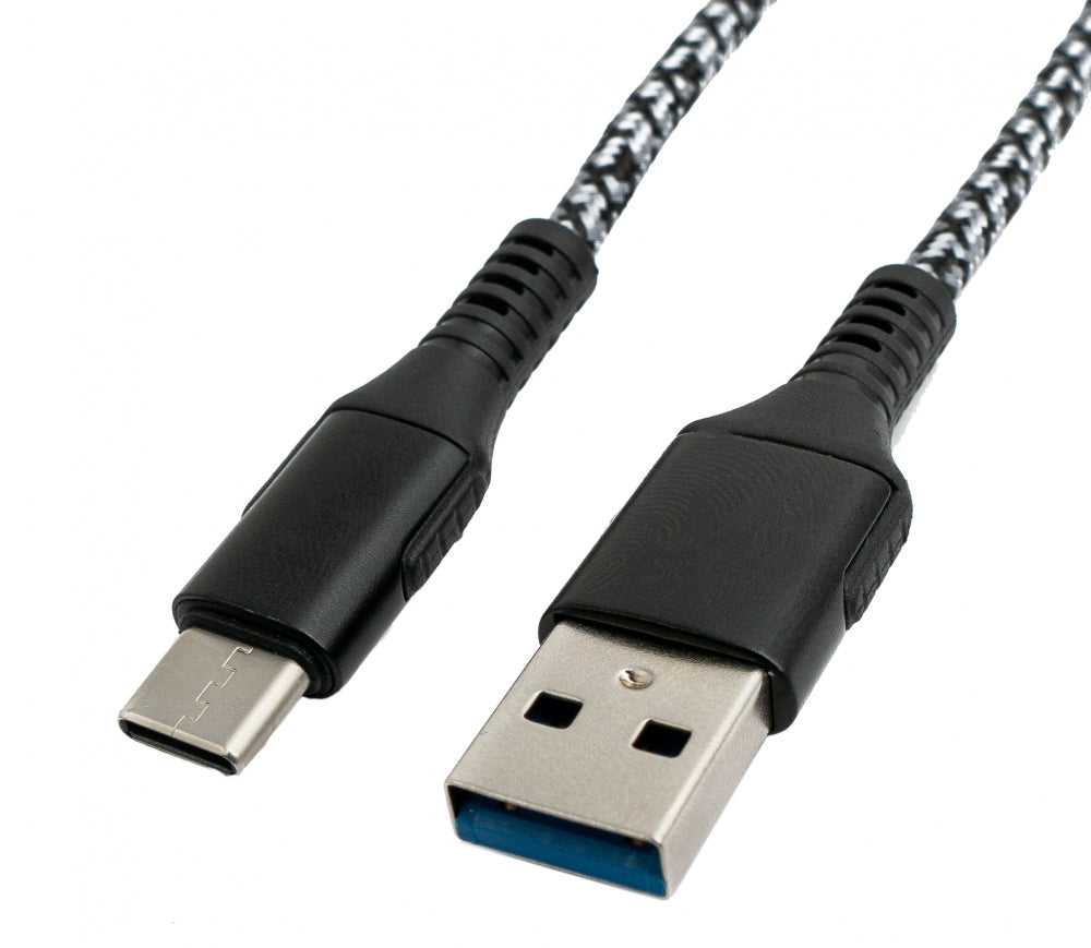 SYSTEM-S USB 3.1 cable 1 m type C plug to 3.0 type A plug braided adapter black