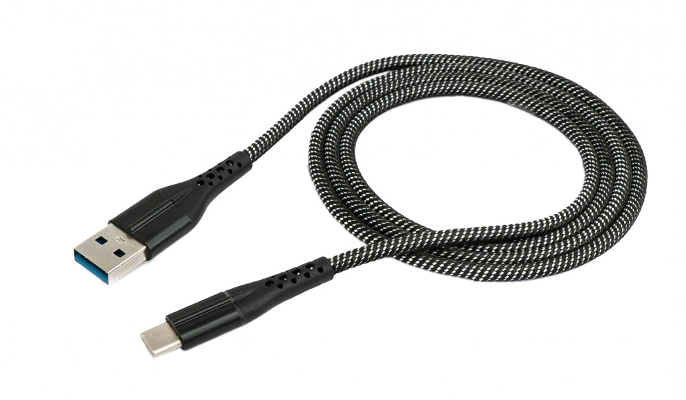 SYSTEM-S USB 3.1 cable 1m type C plug to 3.0 type A plug braided alloy in grey