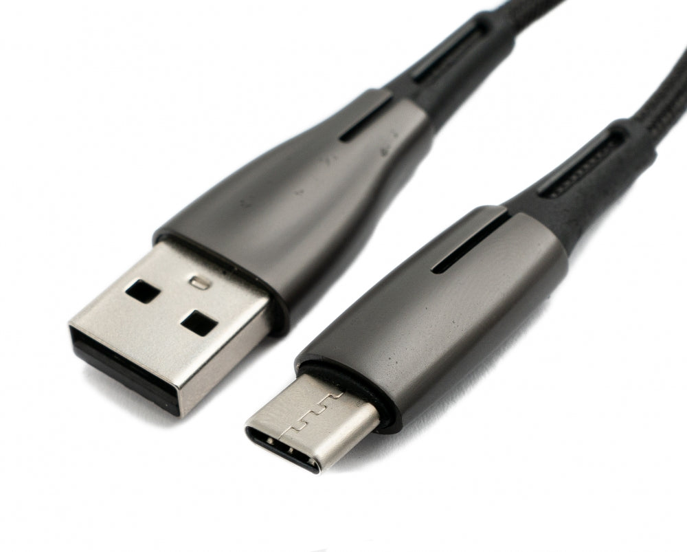 SYSTEM-S USB 3.1 Kabel 1m Typ C Stecker zu 2.0 Typ A Stecker geflochten Legierung Schwarz