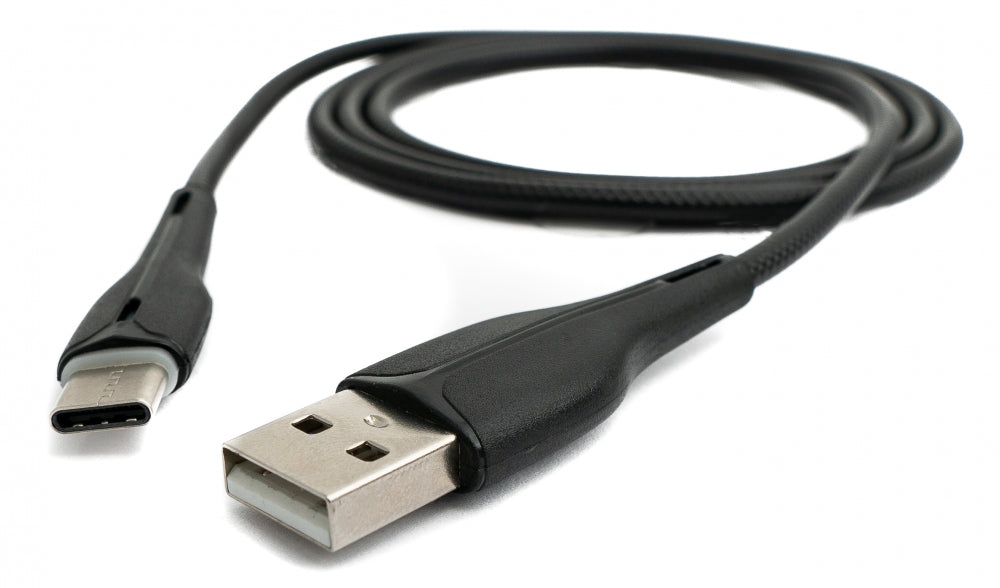 SYSTEM-S USB 3.1 Kabel 1 m Typ C Stecker zu 2.0 Typ A Stecker geflochten in Schwarz