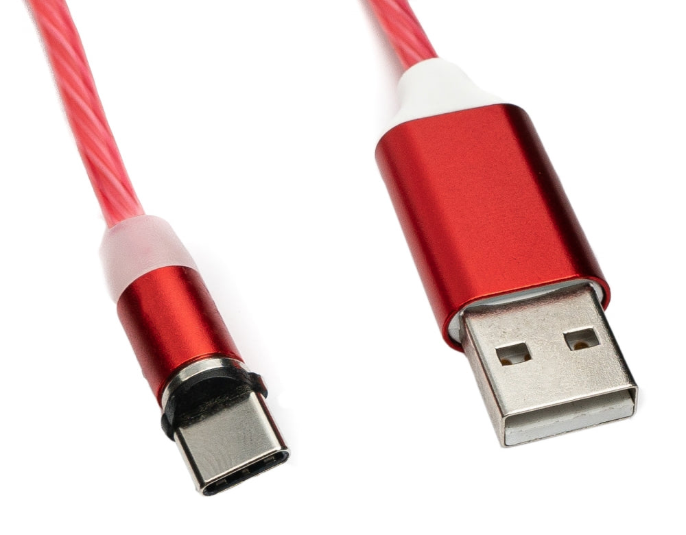 SYSTEM-S USB 3.1 luminous cable 1m Type C plug to 2.0 Type A plug interchangeable red