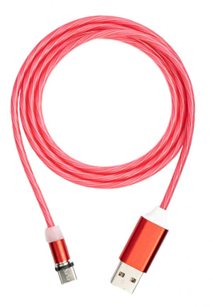 SYSTEM-S USB 3.1 luminous cable 1m Type C plug to 2.0 Type A plug interchangeable red