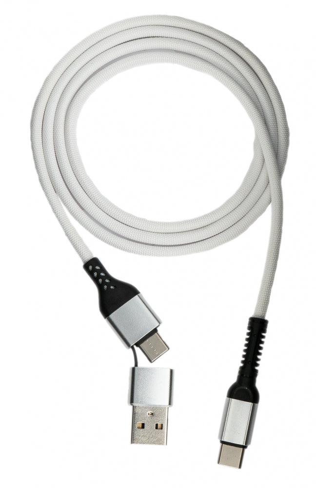 SYSTEM-S USB 3.1 2 in 1 cable 1m type C plug to C plug and 2.0 type A braided white