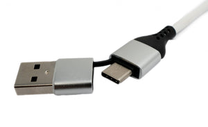 SYSTEM-S Cable USB 3.1 2 en 1 1m tipo C macho a C macho y 2.0 tipo A trenzado blanco