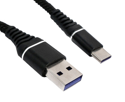 SYSTEM-S USB 3.1 Kabel 1 m Typ C Stecker zu 3.0 Typ A Stecker Adapter geflochten Schwarz