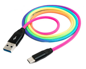 SYSTEM-S USB 3.1 Kabel 1m Typ C Stecker zu 3.0 Typ A Stecker Legierung geflochten in Bunt