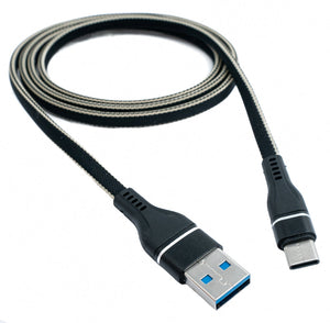 SYSTEM-S USB 3.1 cable 1 m type C plug to 3.0 type A plug flat braided in black