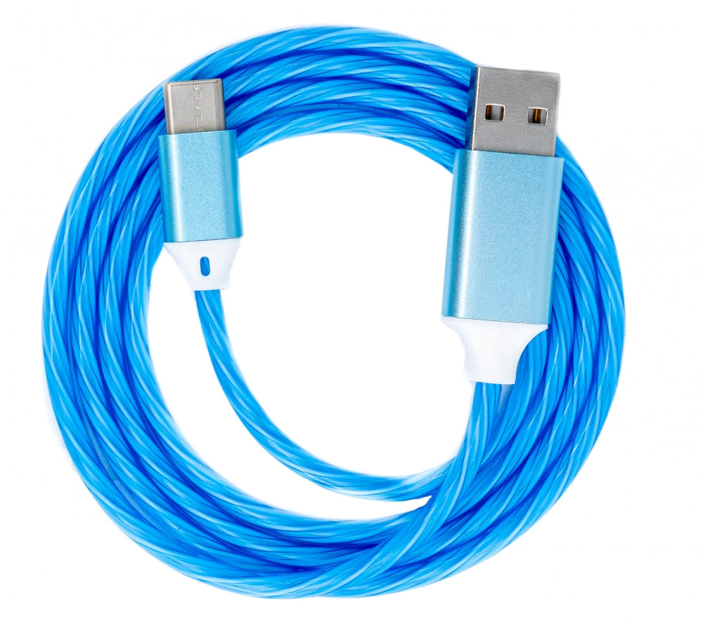 SYSTEM-S USB 3.1 leuchtendes Kabel 1 m Typ C Stecker zu 2.0 A Stecker Adapter in Blau