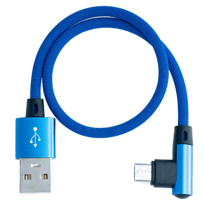 SYSTEM-S USB 2.0 Kabel 25 cm Micro B Stecker zu 2.0 A Stecker Winkel geflochten Blau