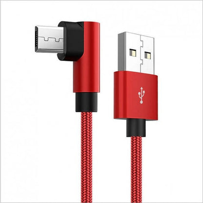 SYSTEM-S USB 2.0 Kabel 25 cm Micro B Stecker zu 2.0 A Stecker Winkel geflochten in Rot