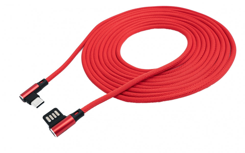 SYSTEM-S USB 3.1 cable 3 m type C plug to 2.0 A plug angle adapter braided red