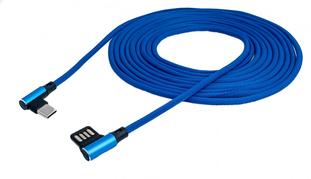 Câble SYSTEM-S USB 3.1 3 m Adaptateur coudé Type C mâle vers 2,0 A mâle tressé bleu