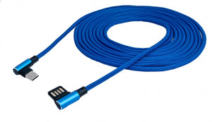 Câble SYSTEM-S USB 3.1 3 m Adaptateur coudé Type C mâle vers 2,0 A mâle tressé bleu