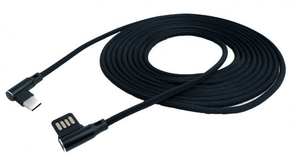 SYSTEM-S USB 3.1 Kabel 3 m Typ C Stecker zu 2.0 A Stecker Winkel geflochten in Schwarz